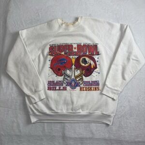VTG 1992 Bills Redskins Super Bowl XXVI White LS Fleece Sweatshirt Men's XL